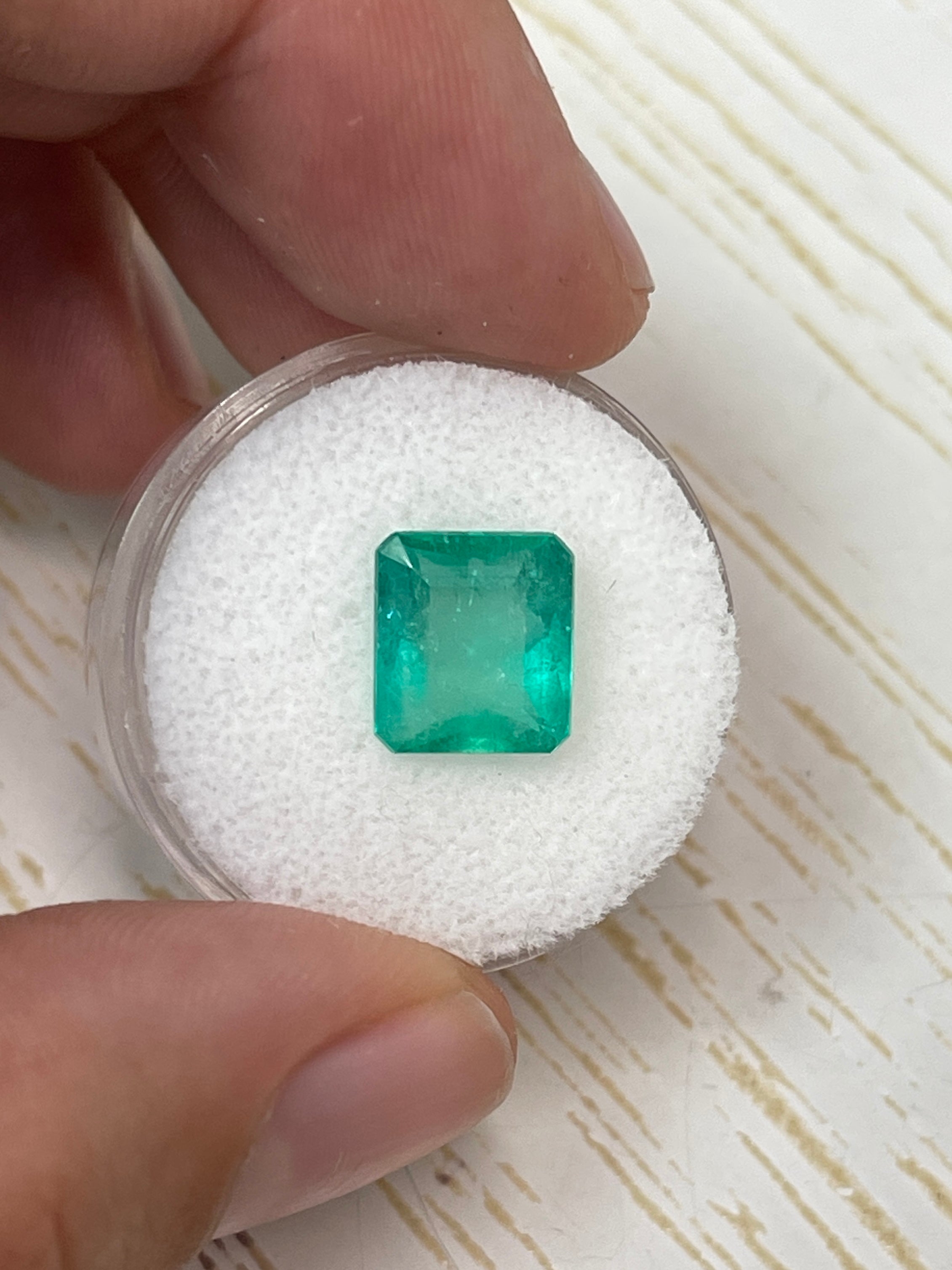 3.24 Carat Bluish Green Natural Loose Colombian Emerald-Chunky Emerald Cut - JR Colombian Emeralds