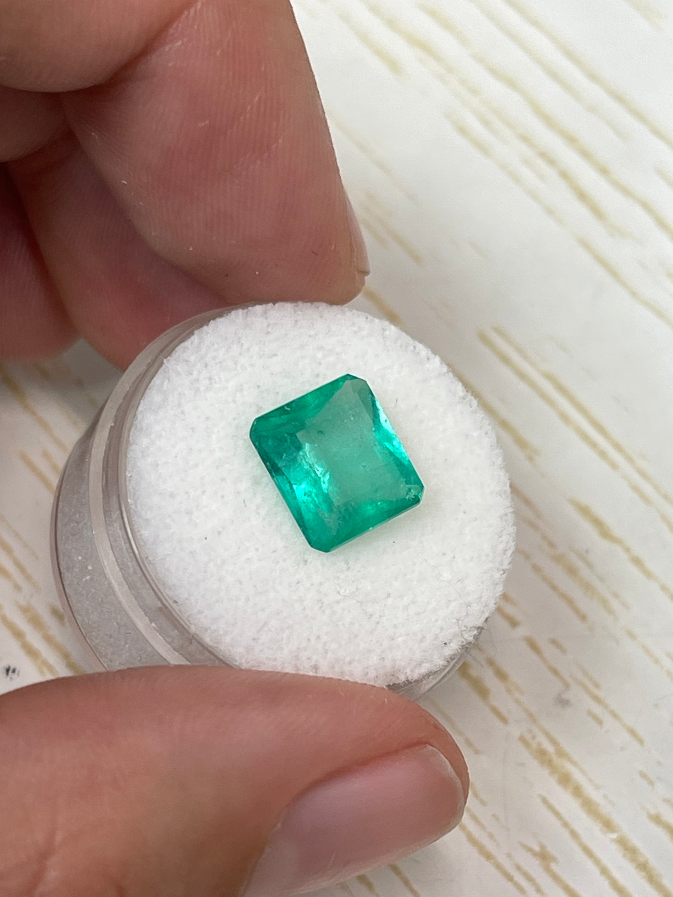 3.24 Carat Bluish Green Natural Loose Colombian Emerald-Chunky Emerald Cut - JR Colombian Emeralds