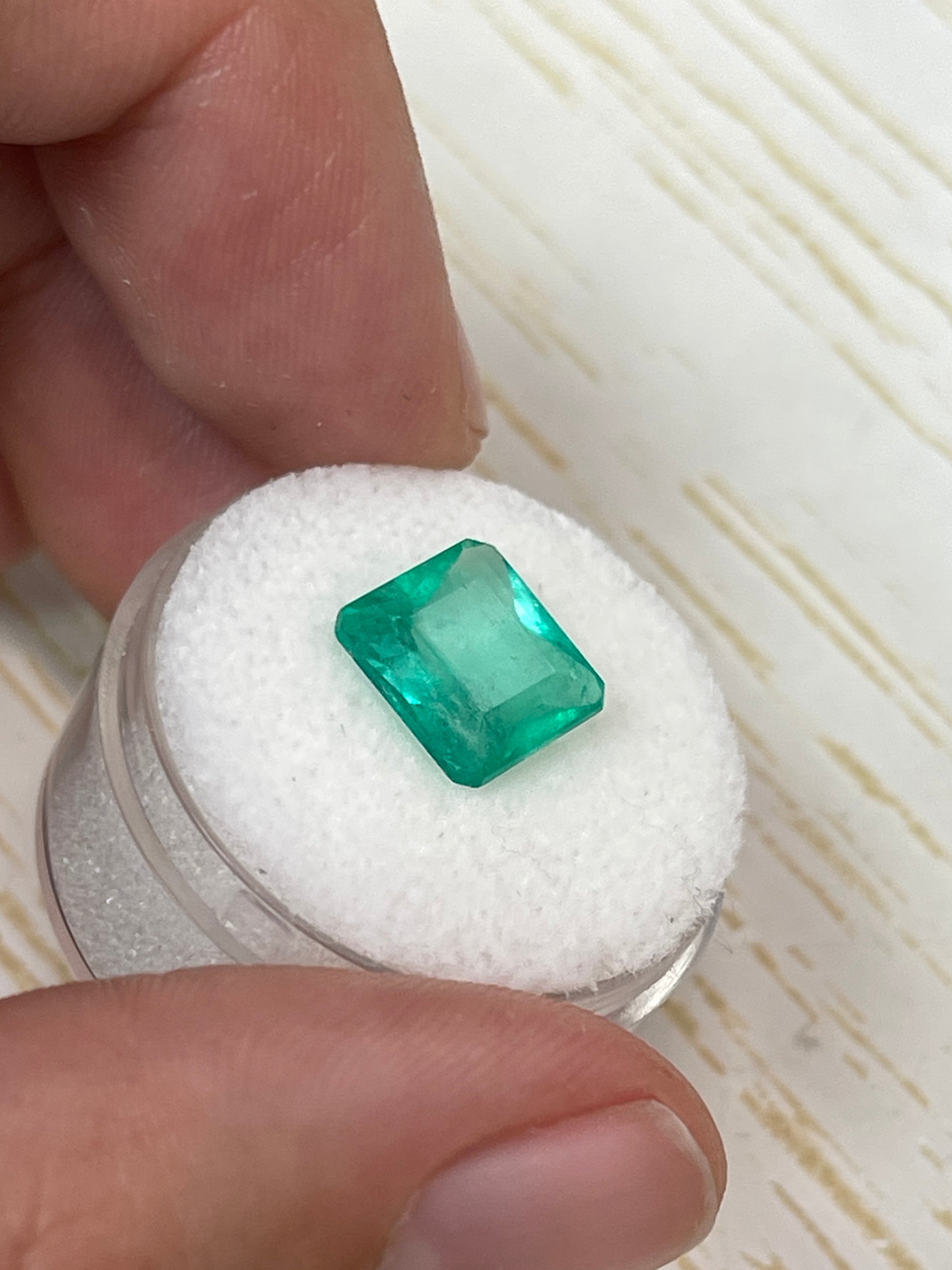 3.24 Carat Bluish Green Natural Loose Colombian Emerald-Chunky Emerald Cut - JR Colombian Emeralds