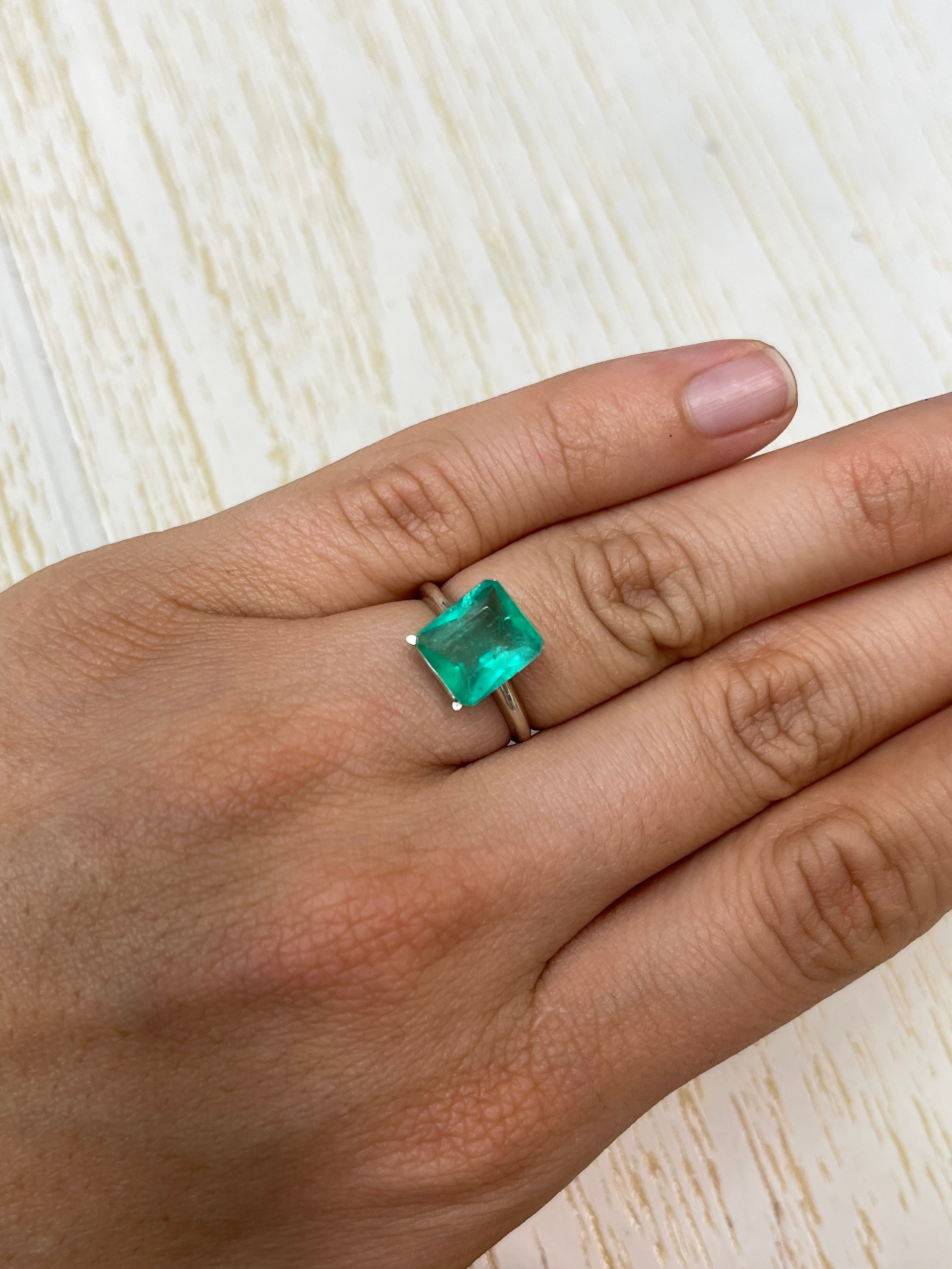 3.24 Carat Bluish Green Natural Loose Colombian Emerald-Chunky Emerald Cut - JR Colombian Emeralds