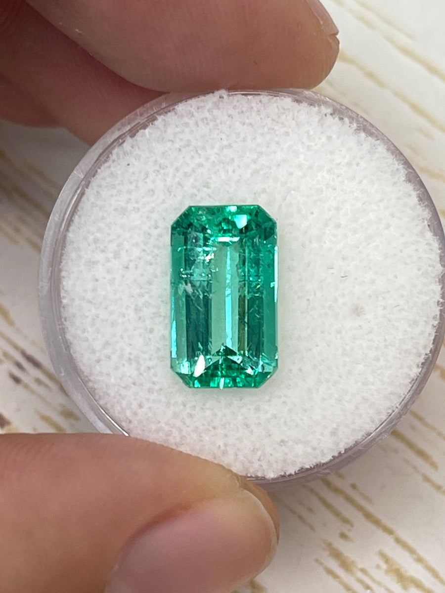 3.42 Carat 13x7.6 GLOWING Elongated Green Natural Loose Colombian Emerald- Emerald Cut