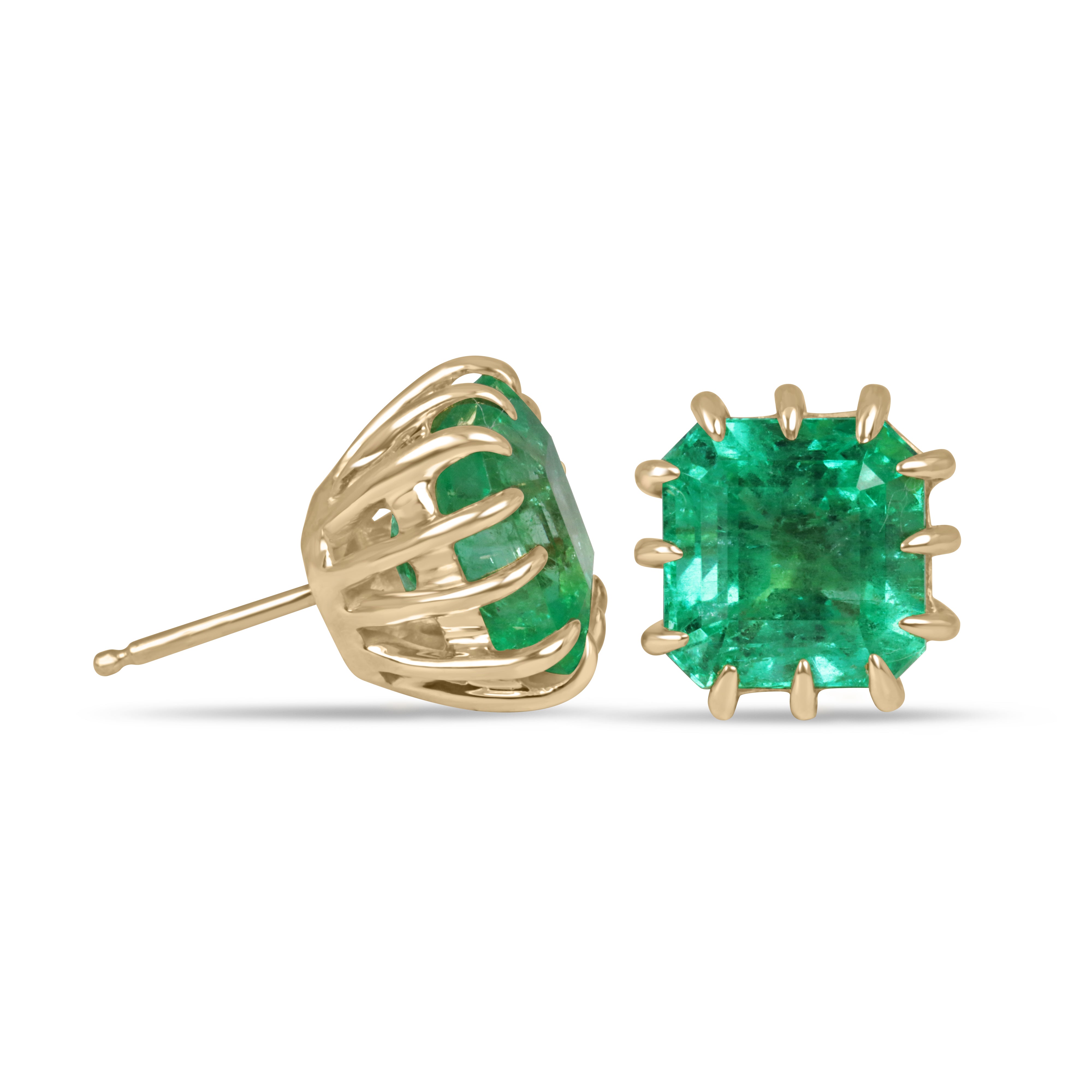 8.56tcw Colombian Emerald Multi Prong 18K Statement Studs - JR Colombian Emeralds