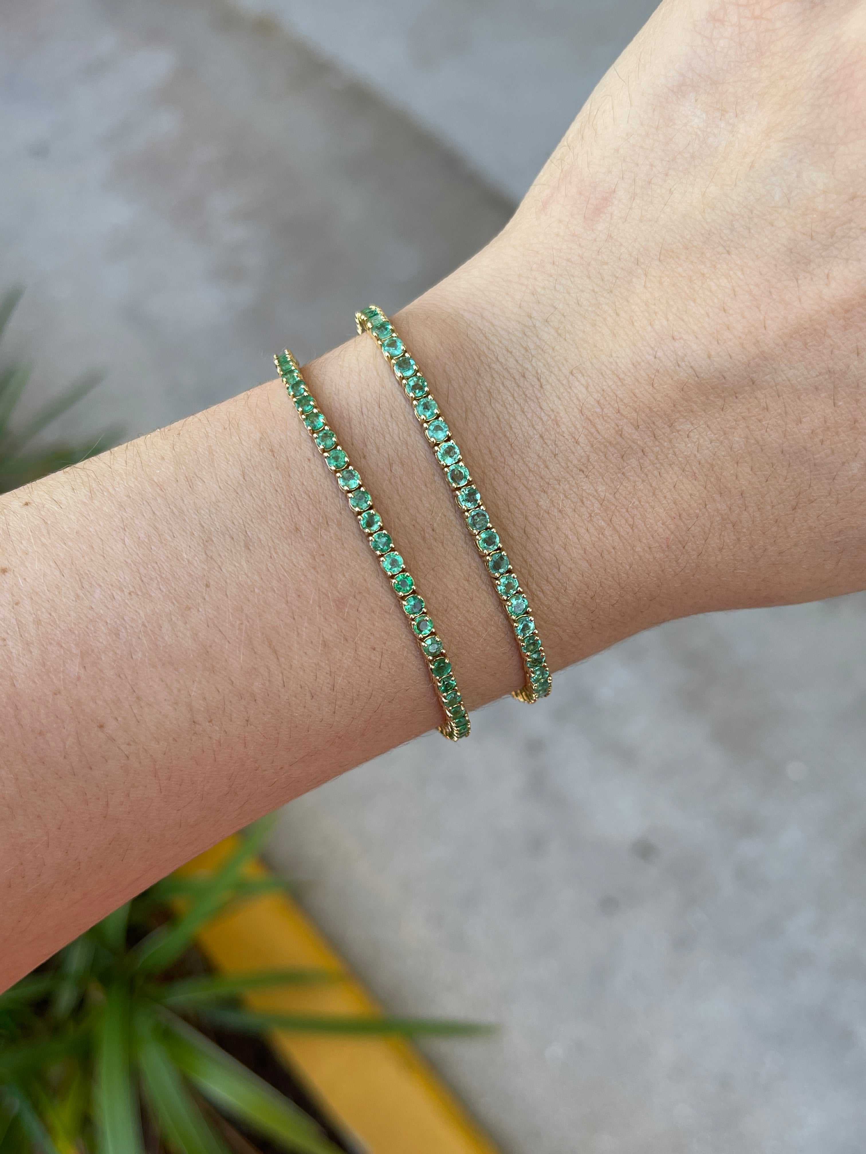 3.90ct+ Classic Natural Round Emerald 7 In Tennis Bracelet 14K - JR Colombian Emeralds