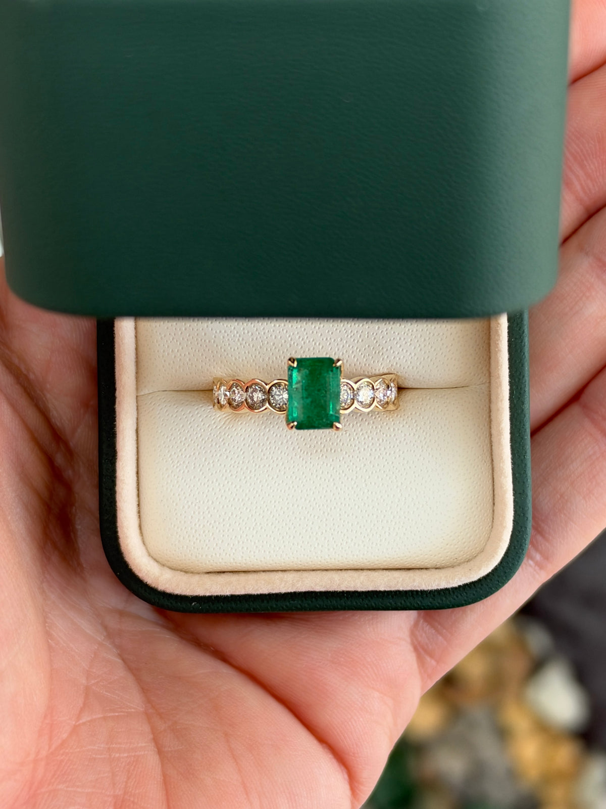 2.90tcw 14K Natural Emerald Solitaire with Semi Bezel Set Lab Diamonds