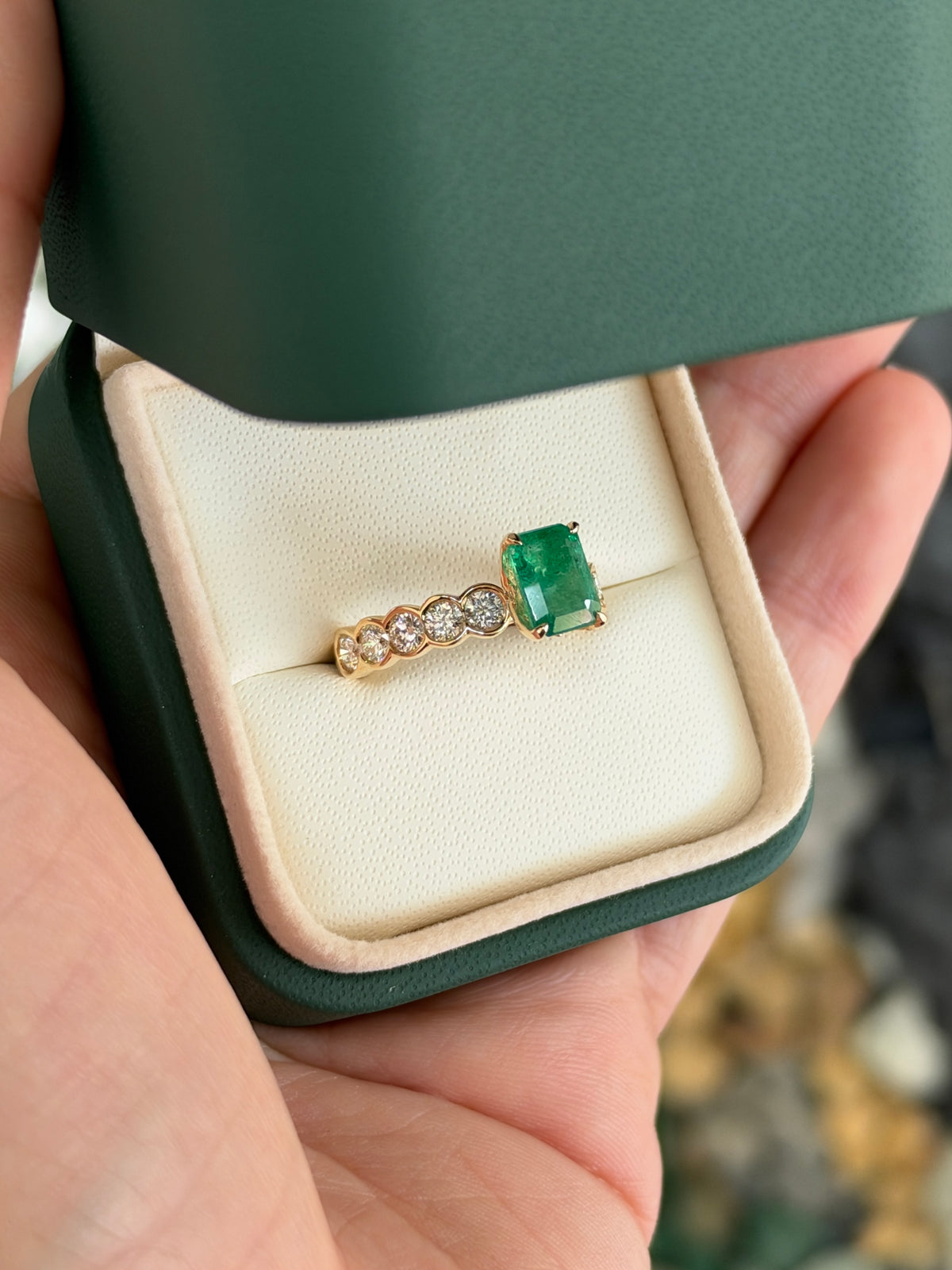 2.90tcw 14K Natural Emerald Solitaire with Semi Bezel Set Lab Diamonds