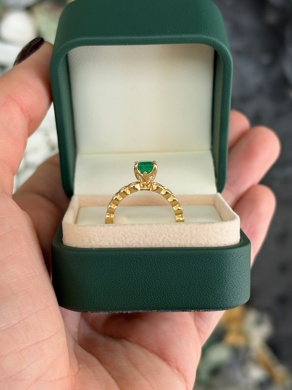2.90tcw 14K Natural Emerald Solitaire with Semi Bezel Set Lab Diamonds