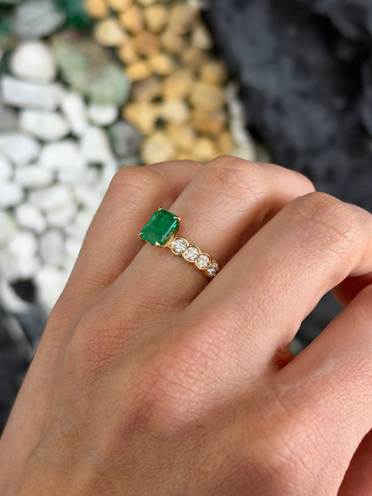 2.90tcw 14K Natural Emerald Solitaire with Semi Bezel Set Lab Diamonds