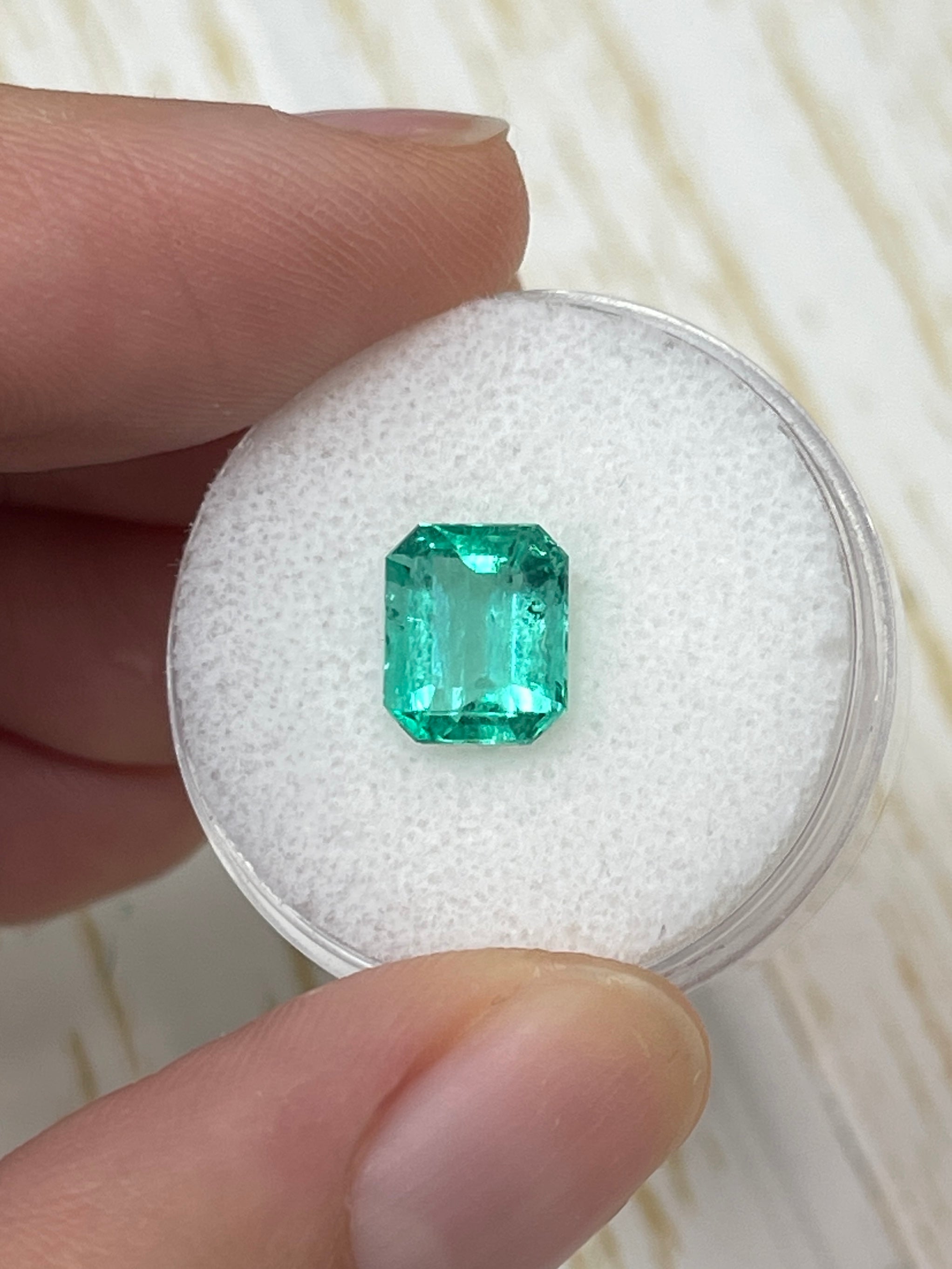 2.17 Carat 8.5x7 Bluish Green Natural Loose Colombian Emerald- Emerald Cut - JR Colombian Emeralds