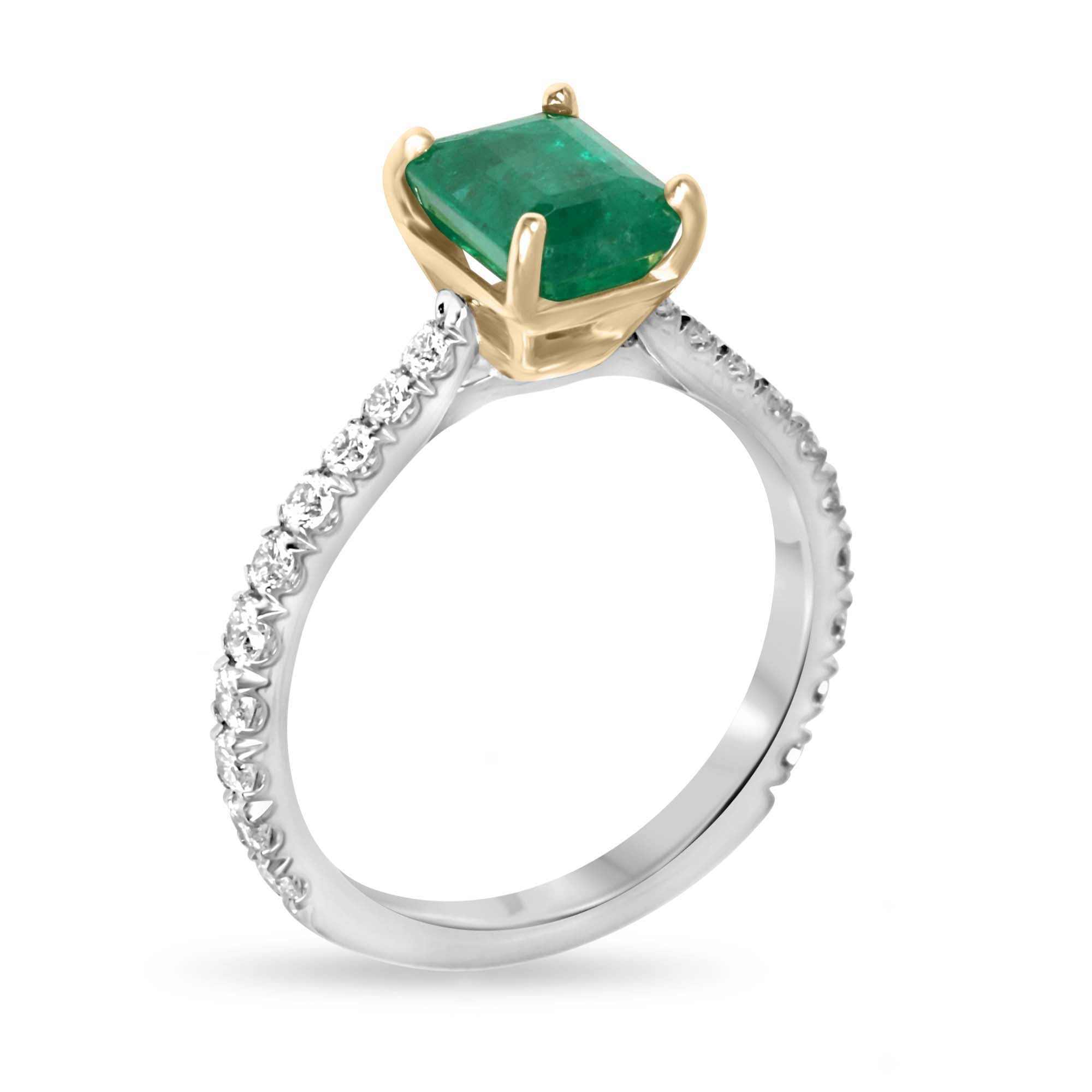2.10tcw 14K/PLAT Natural Vivid Green Emerald & LAB Diamond Accent Engagement Ring - JR Colombian Emeralds