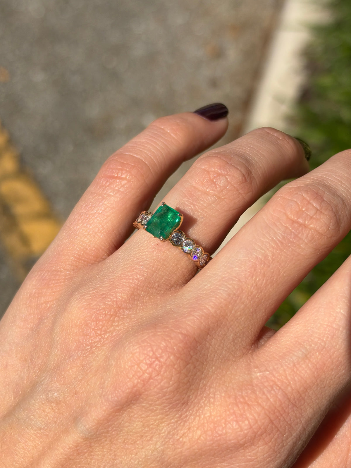 2.90tcw 14K Natural Emerald Solitaire with Semi Bezel Set Lab Diamonds