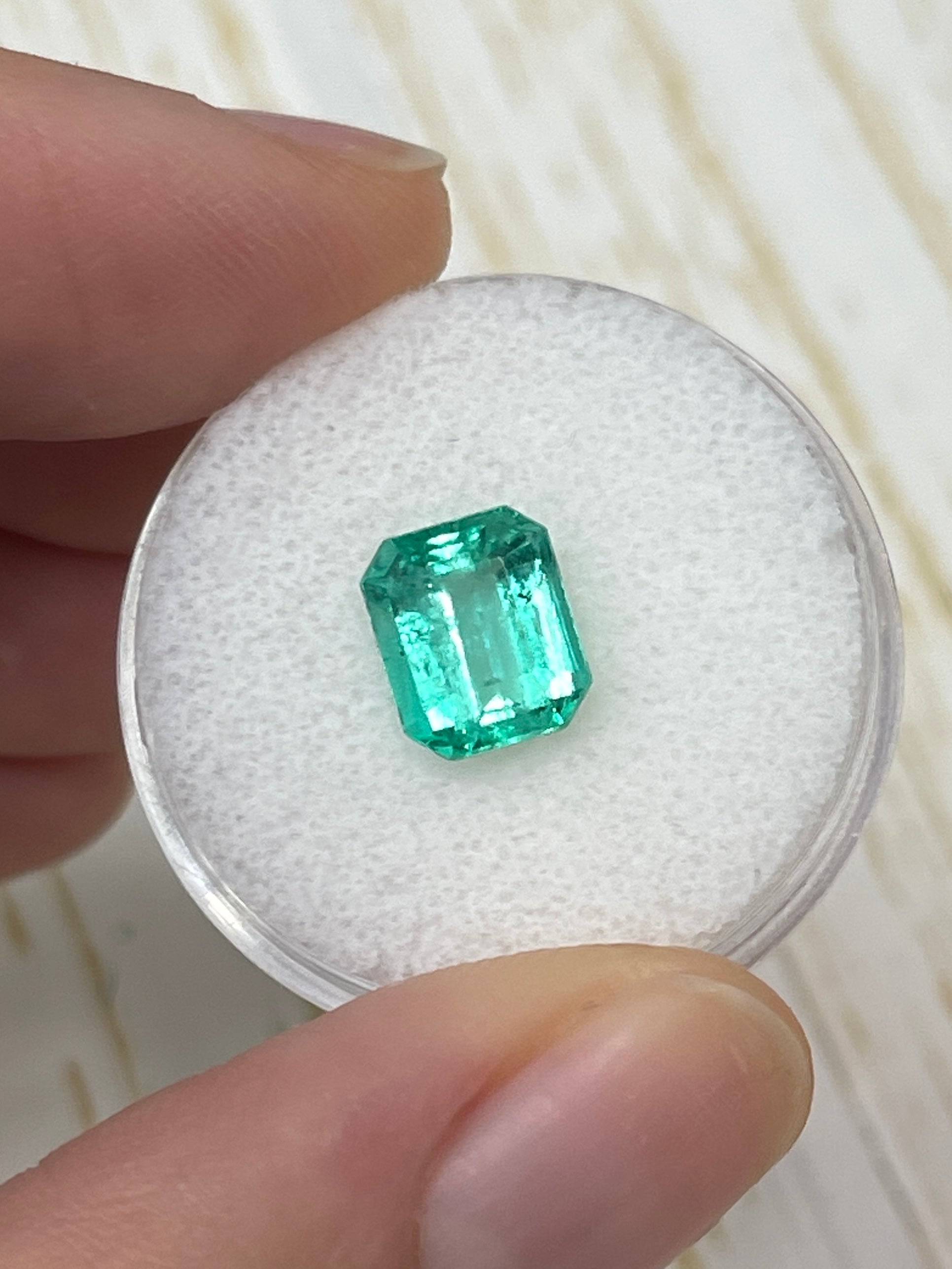 2.17 Carat 8.5x7 Bluish Green Natural Loose Colombian Emerald- Emerald Cut - JR Colombian Emeralds