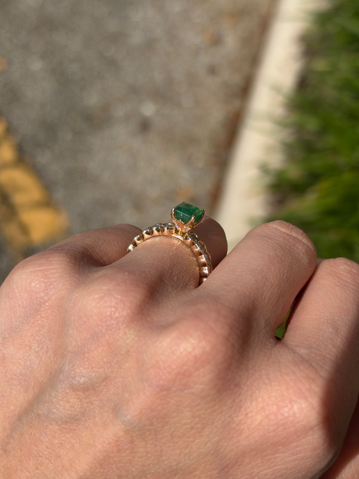 2.90tcw 14K Natural Emerald Solitaire with Semi Bezel Set Lab Diamonds