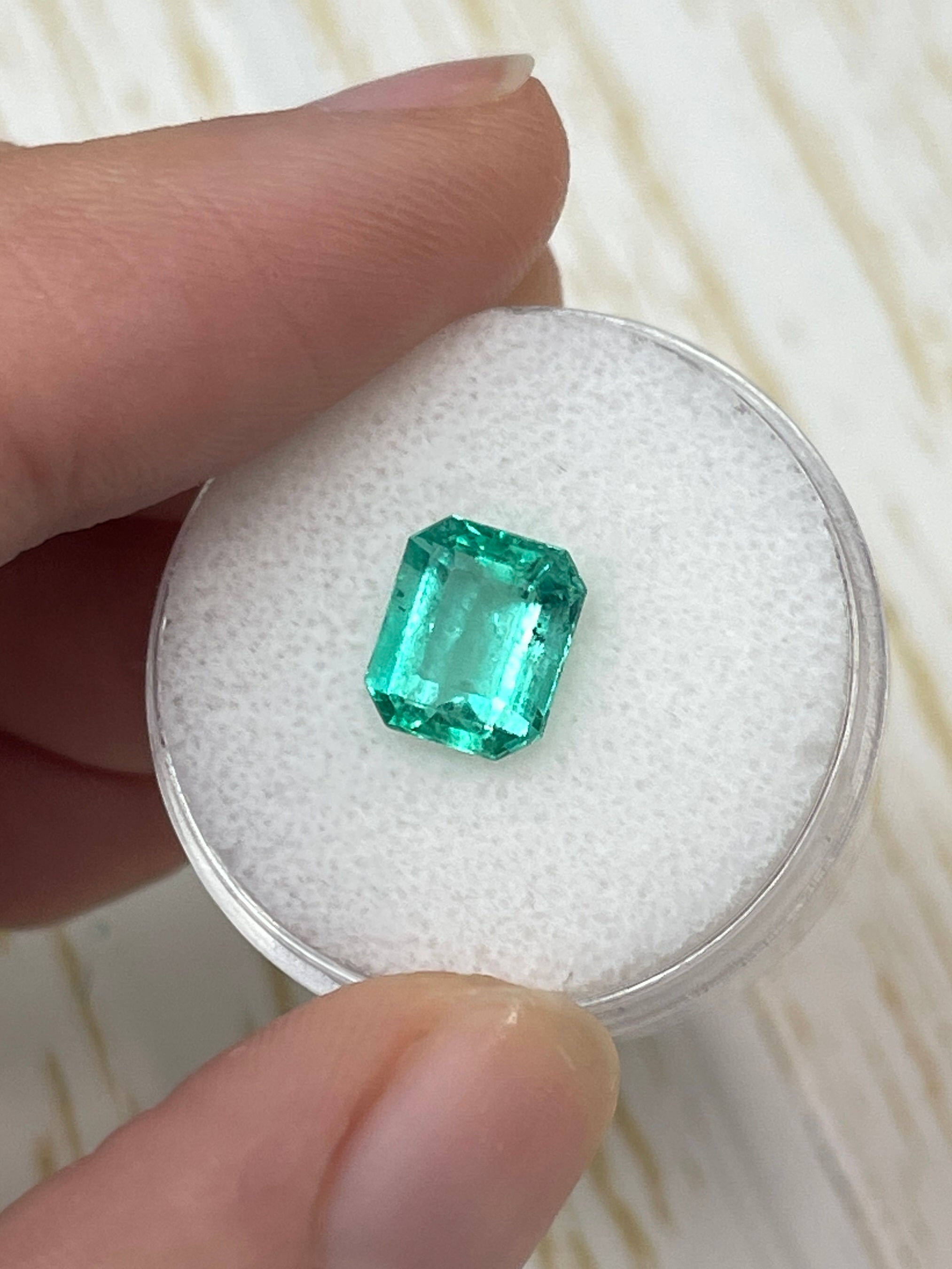 2.17 Carat 8.5x7 Bluish Green Natural Loose Colombian Emerald- Emerald Cut - JR Colombian Emeralds