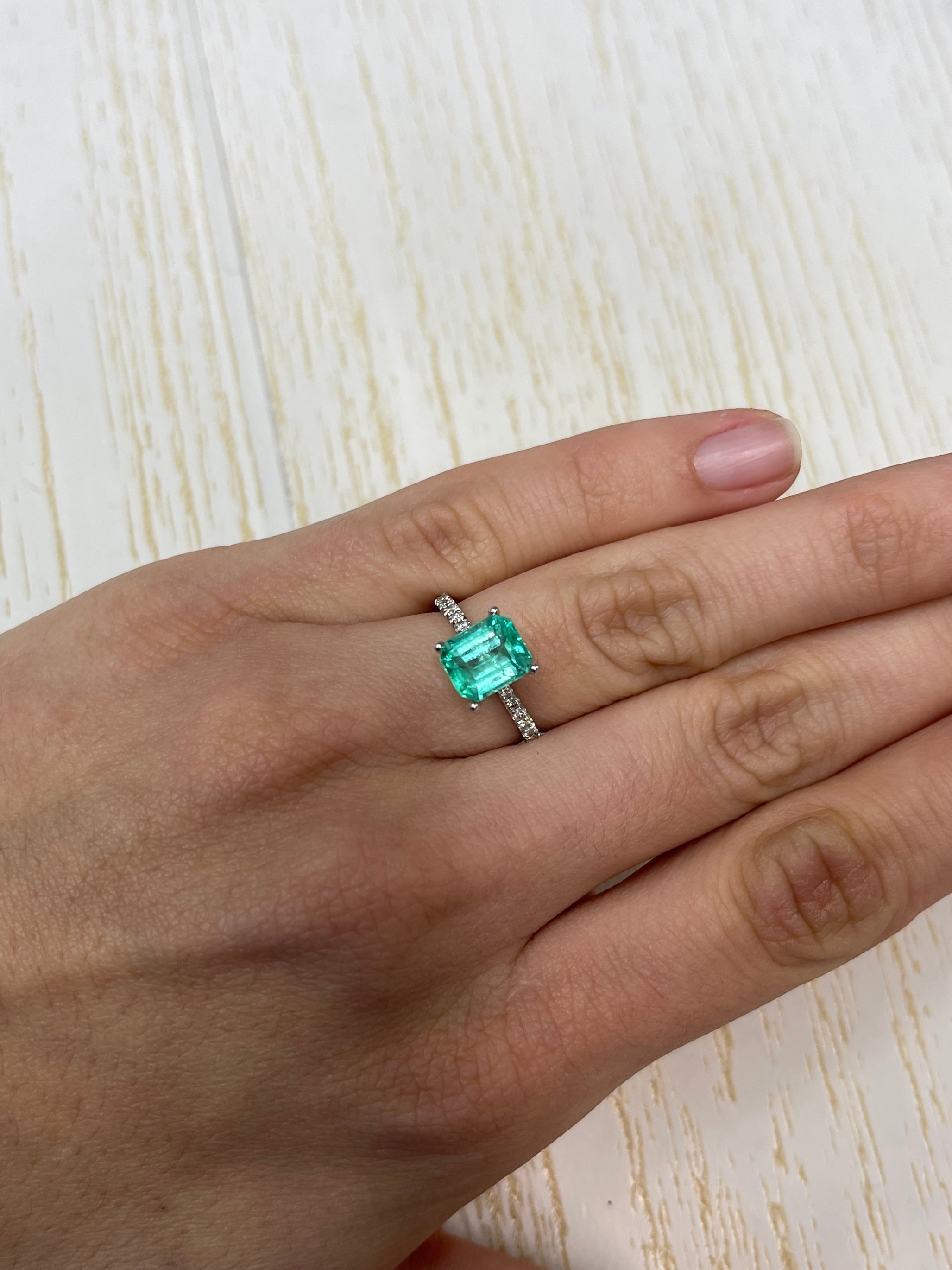 2.17 Carat 8.5x7 Bluish Green Natural Loose Colombian Emerald- Emerald Cut - JR Colombian Emeralds