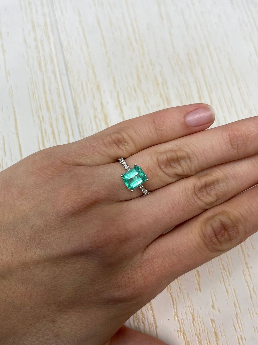 2.17 Carat 8.5x7 Bluish Green Natural Loose Colombian Emerald- Emerald Cut