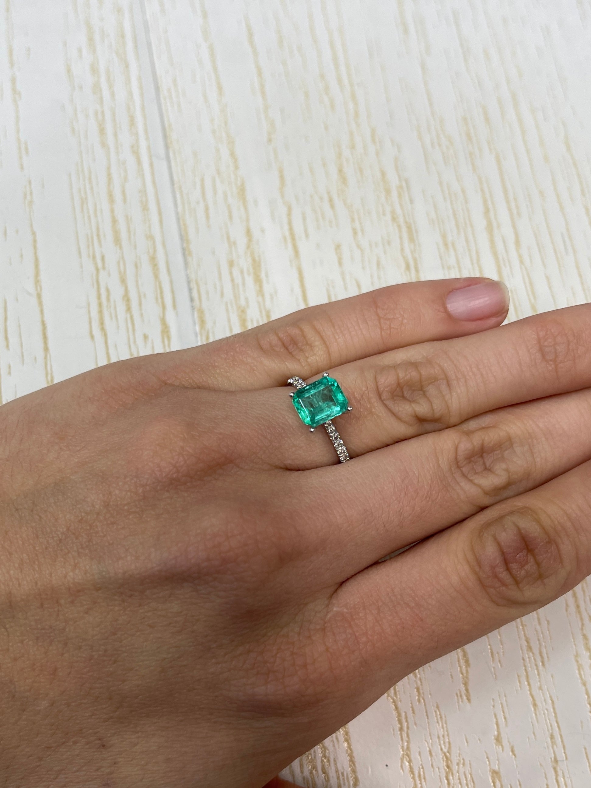 2.17 Carat 8.5x7 Bluish Green Natural Loose Colombian Emerald- Emerald Cut - JR Colombian Emeralds