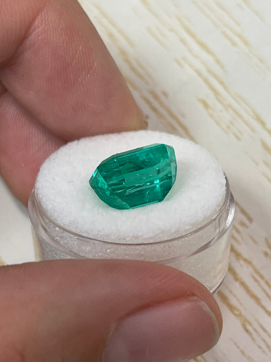 7.06 Carat 12x9.5 GLOWING Bluish Green Loose Colombian Emerald- Emerald Cut