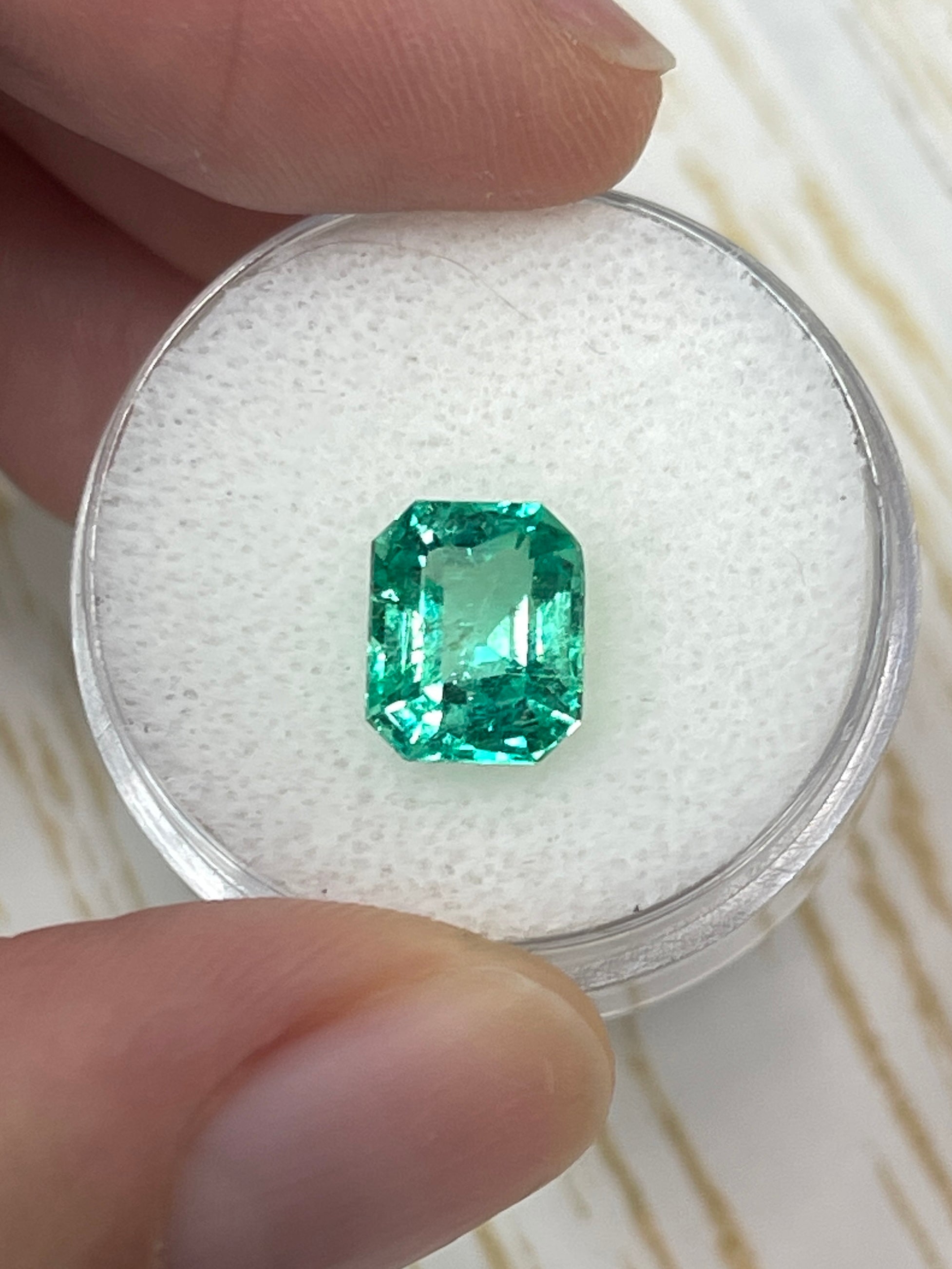 2.26 Carat 9x7 Crystalline Yellowish Green Natural Loose Colombian Emerald- Emerald Cut - JR Colombian Emeralds