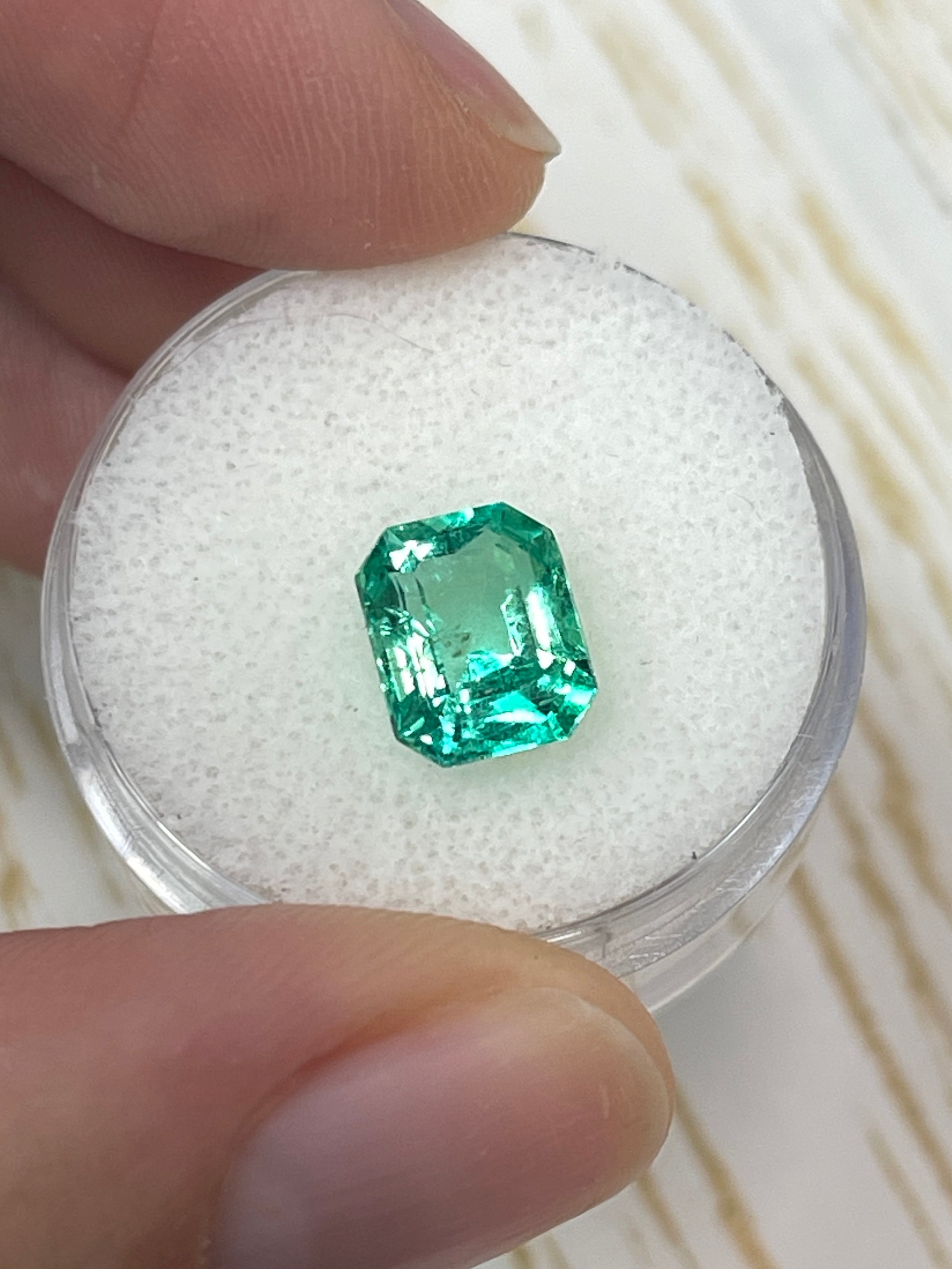 2.26 Carat 9x7 Crystalline Yellowish Green Natural Loose Colombian Emerald- Emerald Cut - JR Colombian Emeralds