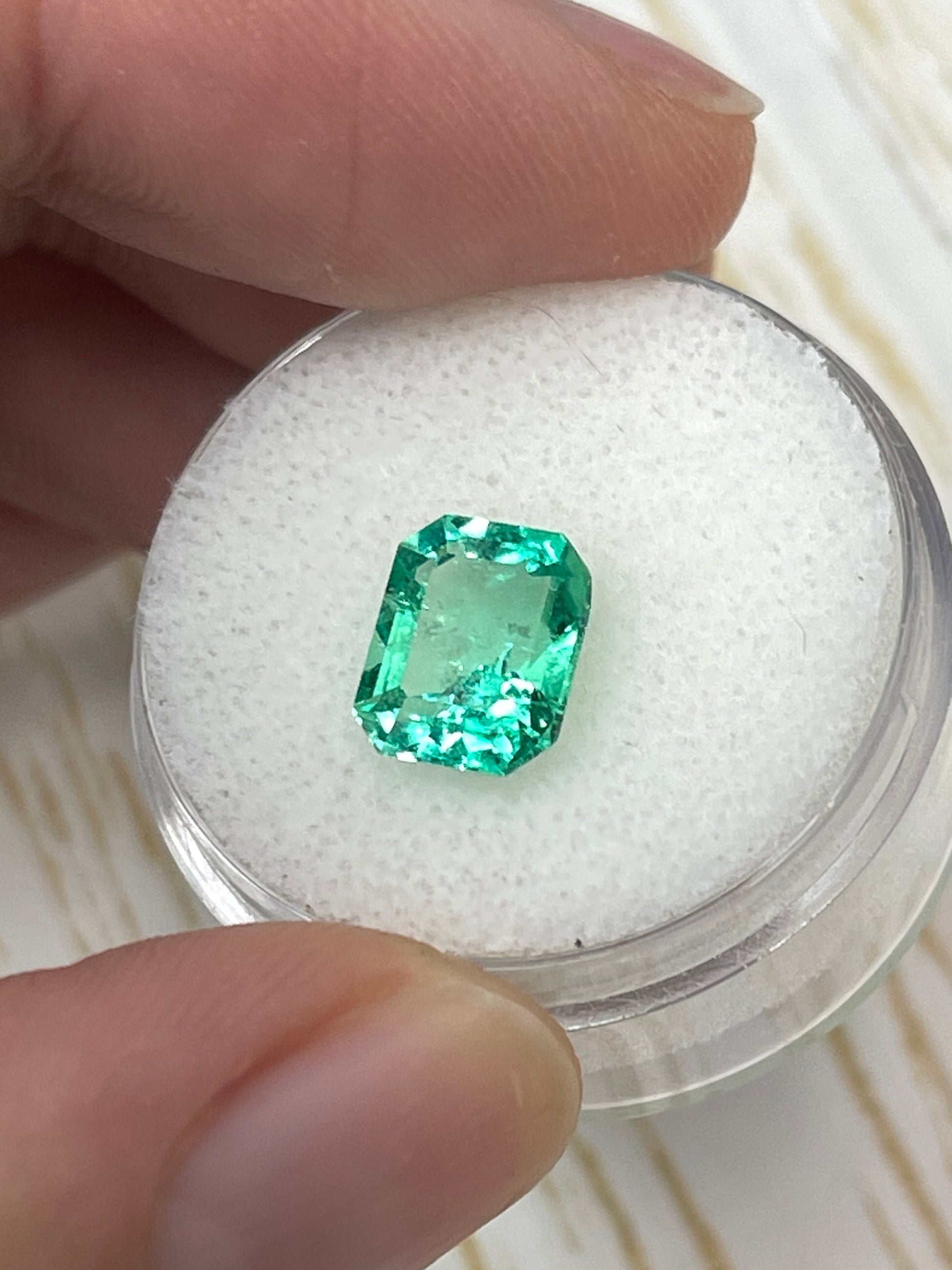 2.26 Carat 9x7 Crystalline Yellowish Green Natural Loose Colombian Emerald- Emerald Cut - JR Colombian Emeralds