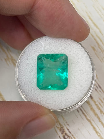 6.74 Carat 13x11 Pastel Bluish Green Emerald Cut Loose Colombian Emerald