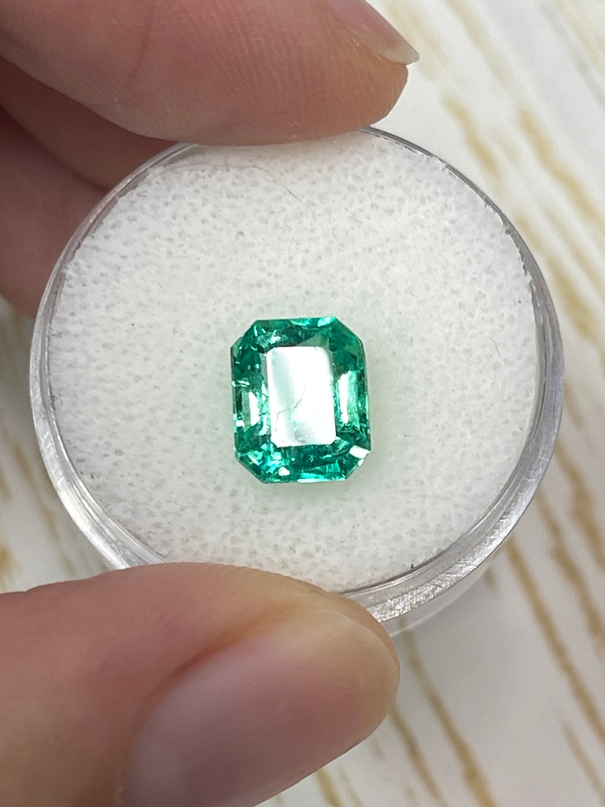 2.26 Carat 9x7 Crystalline Yellowish Green Natural Loose Colombian Emerald- Emerald Cut - JR Colombian Emeralds