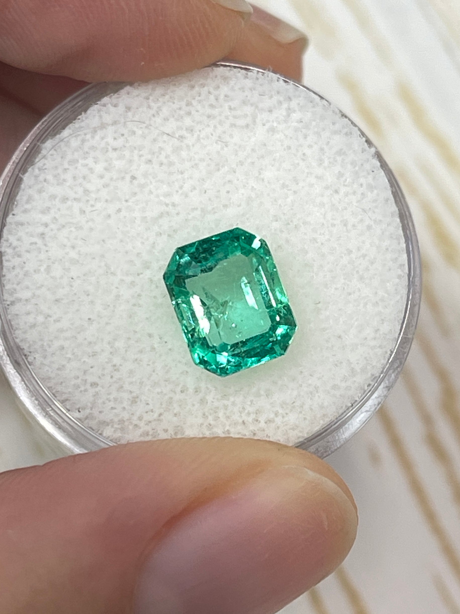 2.26 Carat 9x7 Crystalline Yellowish Green Natural Loose Colombian Emerald- Emerald Cut - JR Colombian Emeralds