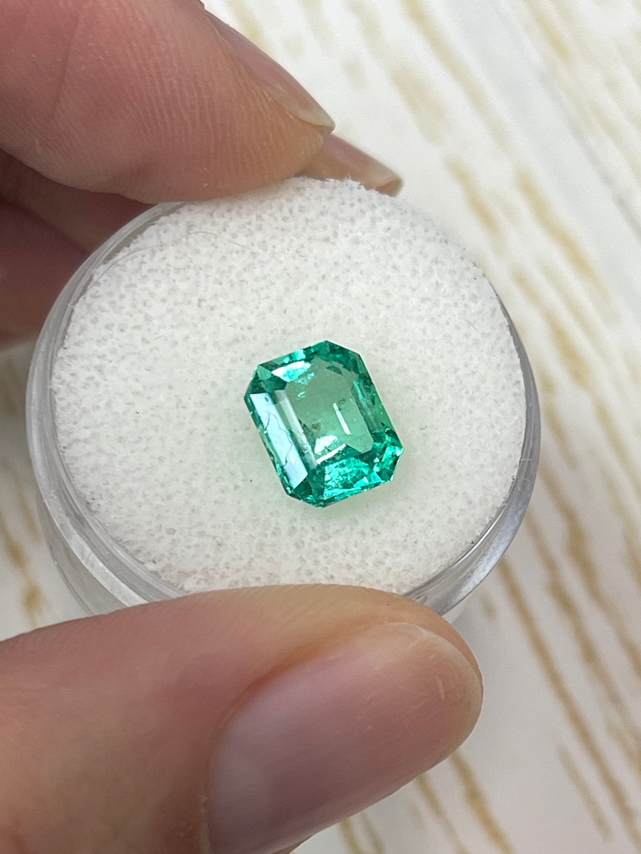 2.26 Carat 9x7 Crystalline Yellowish Green Natural Loose Colombian Emerald- Emerald Cut - JR Colombian Emeralds