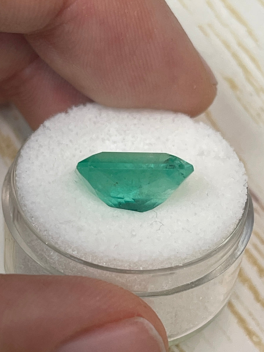 6.74 Carat 13x11 Pastel Bluish Green Emerald Cut Loose Colombian Emerald