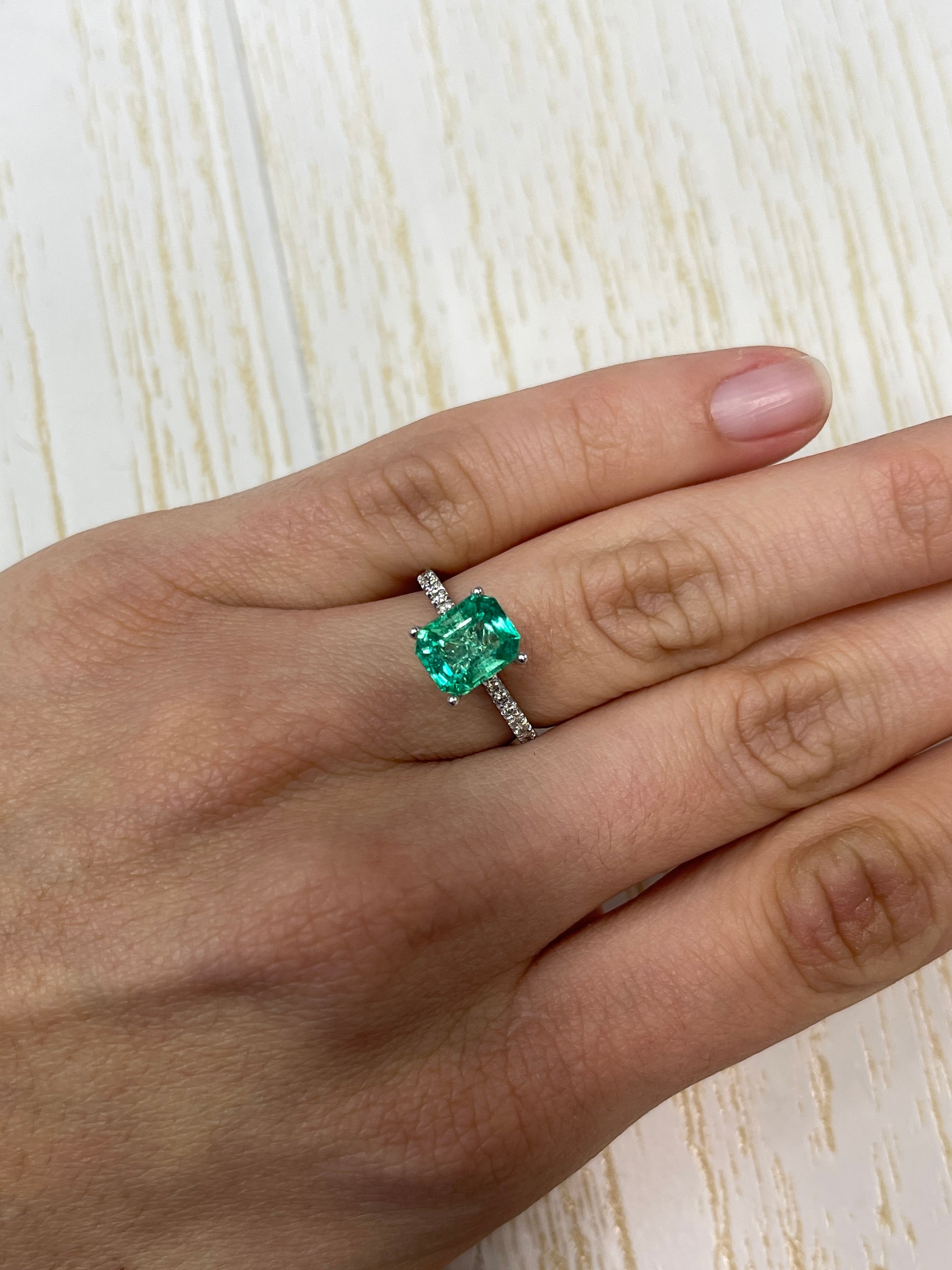 2.26 Carat 9x7 Crystalline Yellowish Green Natural Loose Colombian Emerald- Emerald Cut - JR Colombian Emeralds