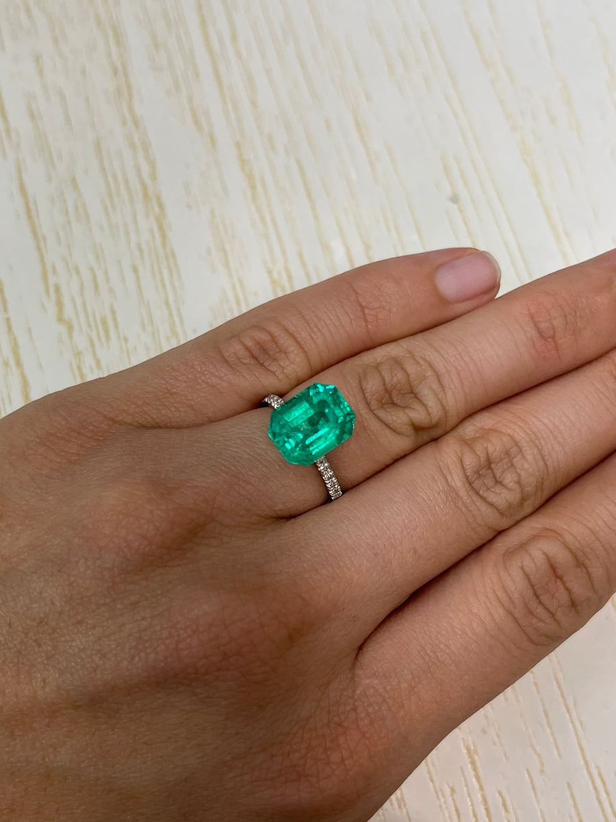 6.40 Carat 12x9.4 Fine Bluish Loose Colombian Emerald- Emerald Cut