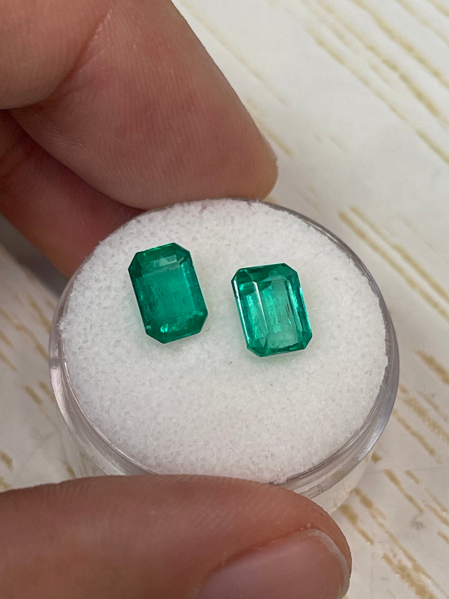 Emeralds from Colombia - A Pair of Matching 8x6 Green Gemstones, 3.15 Carats