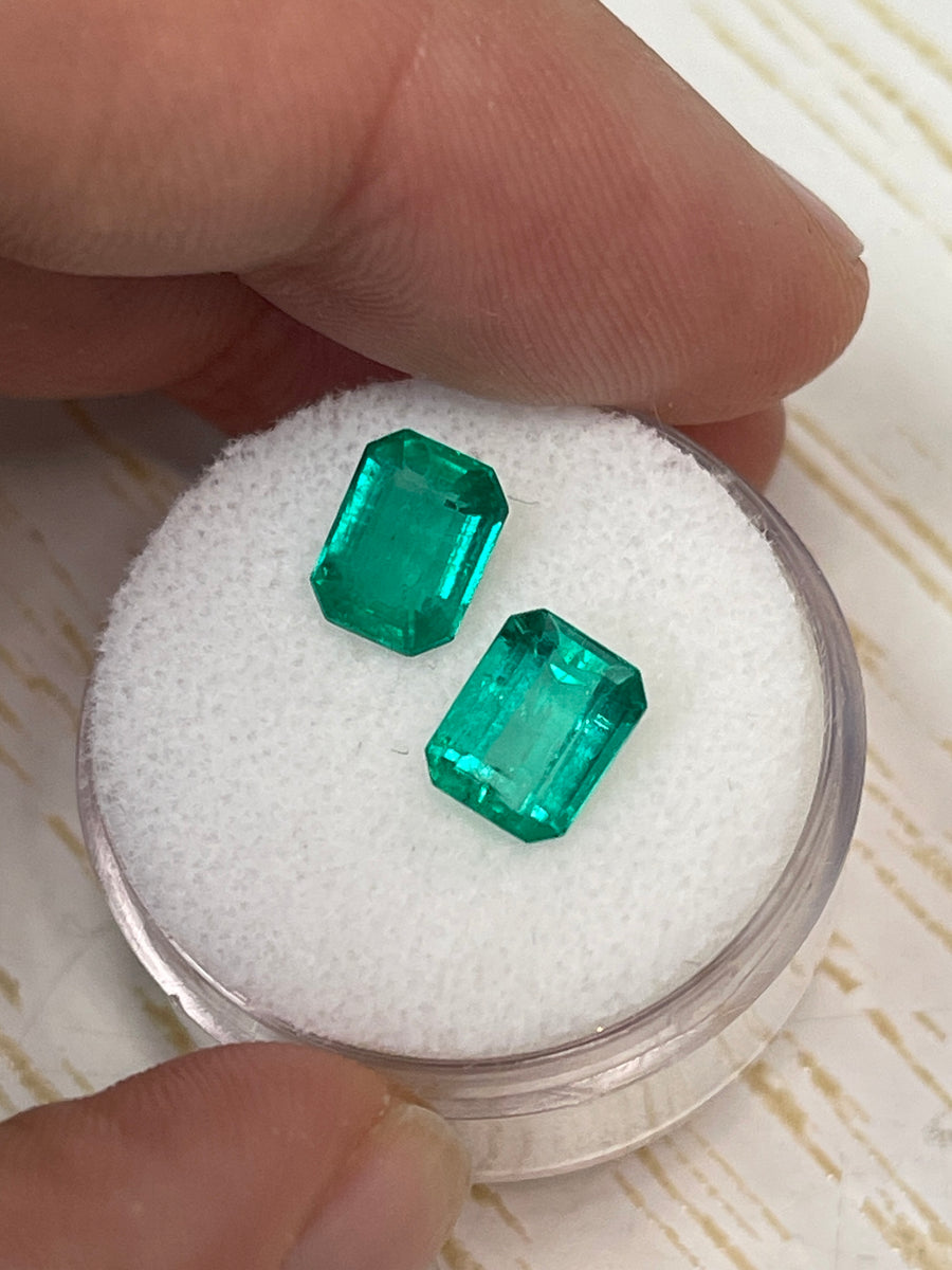 Green Colombian Emeralds - Two Identical 8x6 Gems, 3.15 Carats Total