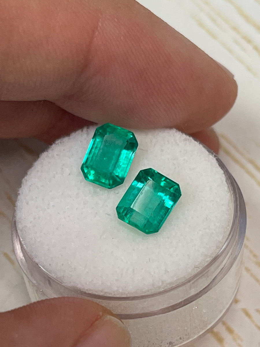 3.15ctw Colombian Emeralds - Emerald Cut, Identical 8x6 Loose Stones in Green
