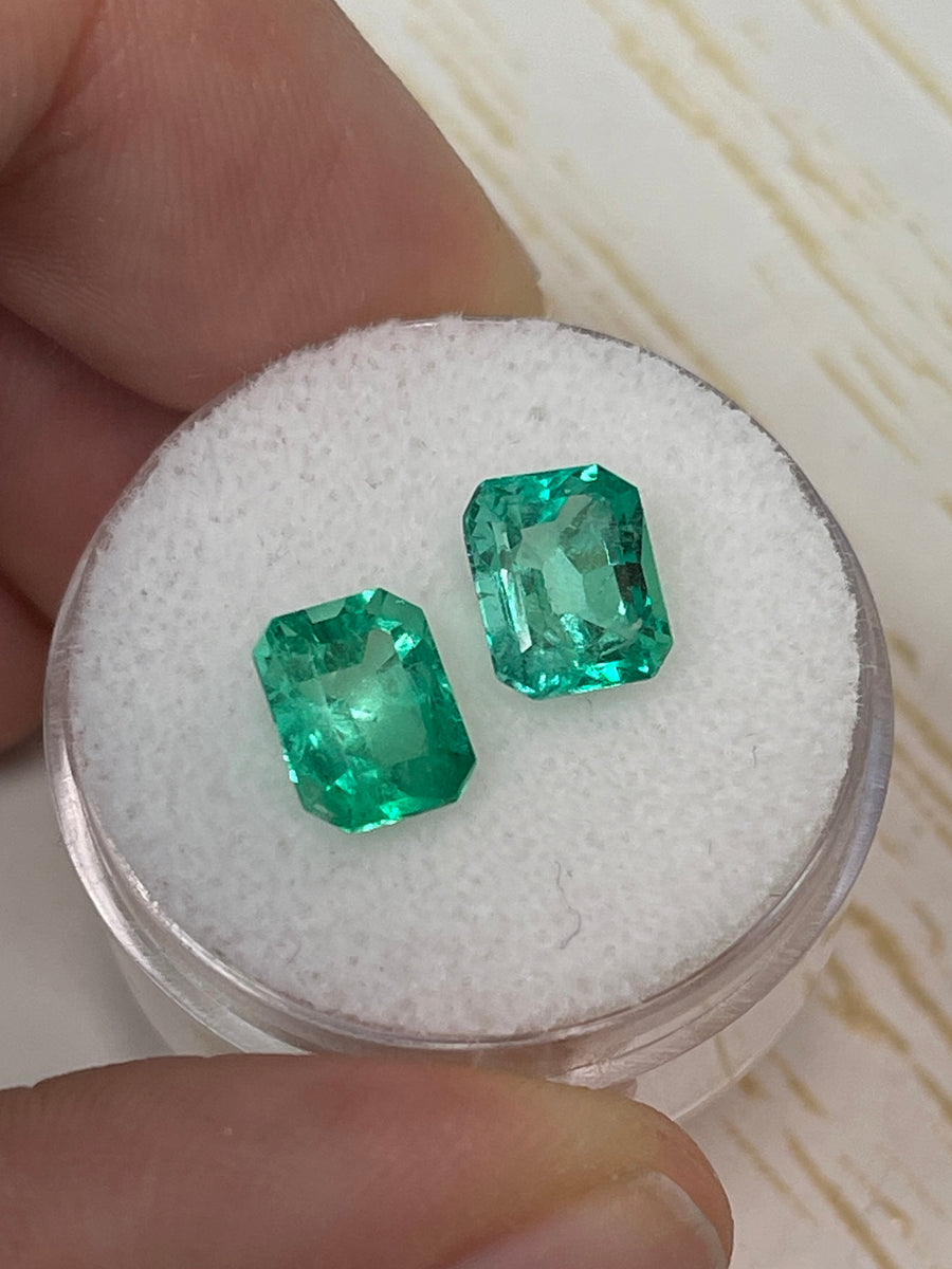 3.22 Carat Total Weight 8x6 Green Colombian Emeralds in Emerald Cut