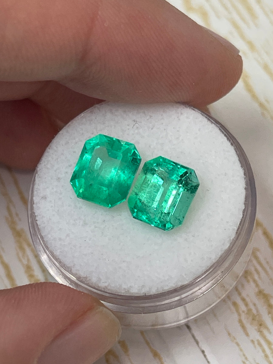 Twin Colombian Emeralds - 5.19 TCW, Loose Gems, 9x8 Size, Emerald Cut