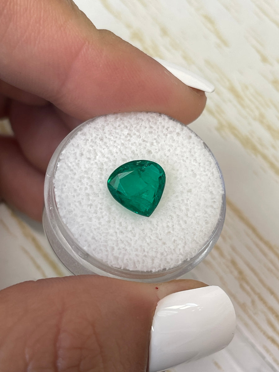 Deep Green Zambian Emerald - 2.40 Carat Chunky Pear Cut Gemstone, 9.3x9.4 Size