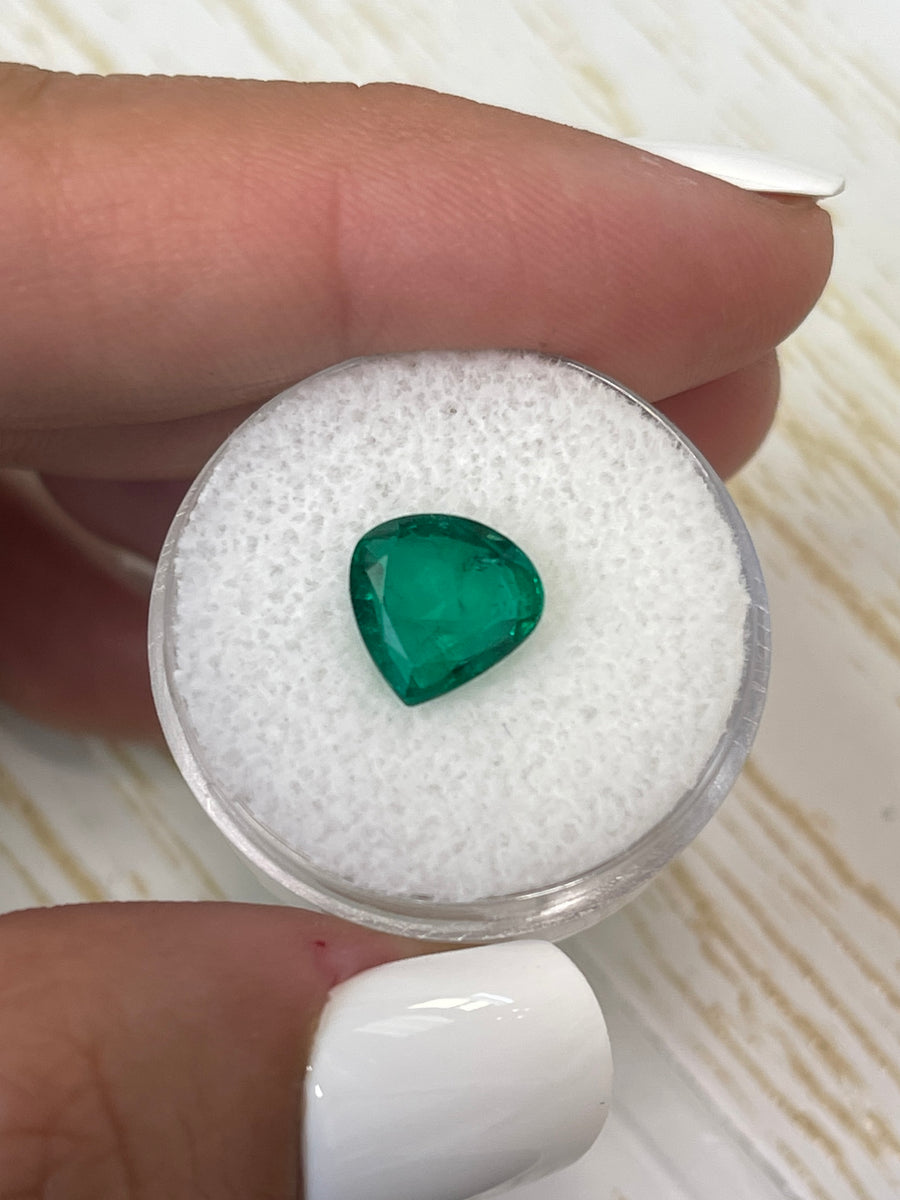 Large 2.40 Carat Zambian Emerald in Chunky Pear Shape - Vibrant Deep Green Hue