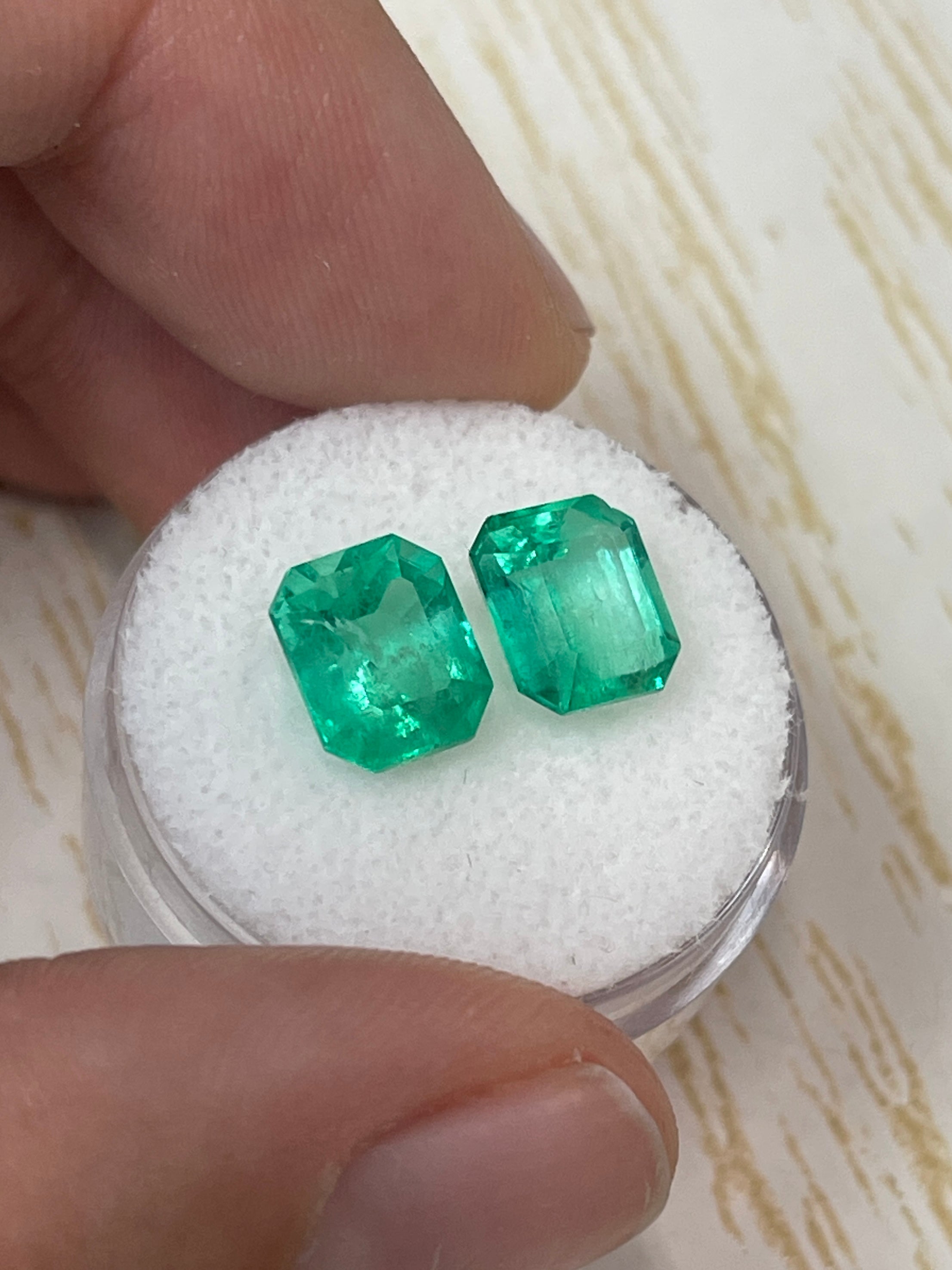 5.54 Carat Total Weight Loose Colombian Emeralds - 9x8mm Emerald Cut Matched Set