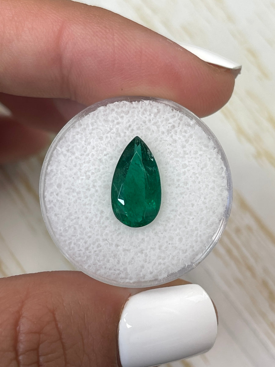 2.72 Carat 13.8x7.6 Deep Green Natural Loose Zambian Emerald-Pear Cut