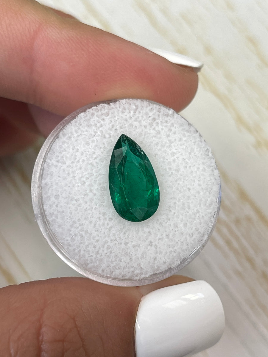 Deep Green Zambian Emerald - 2.72 Carat Pear Cut, 13.8x7.6mm