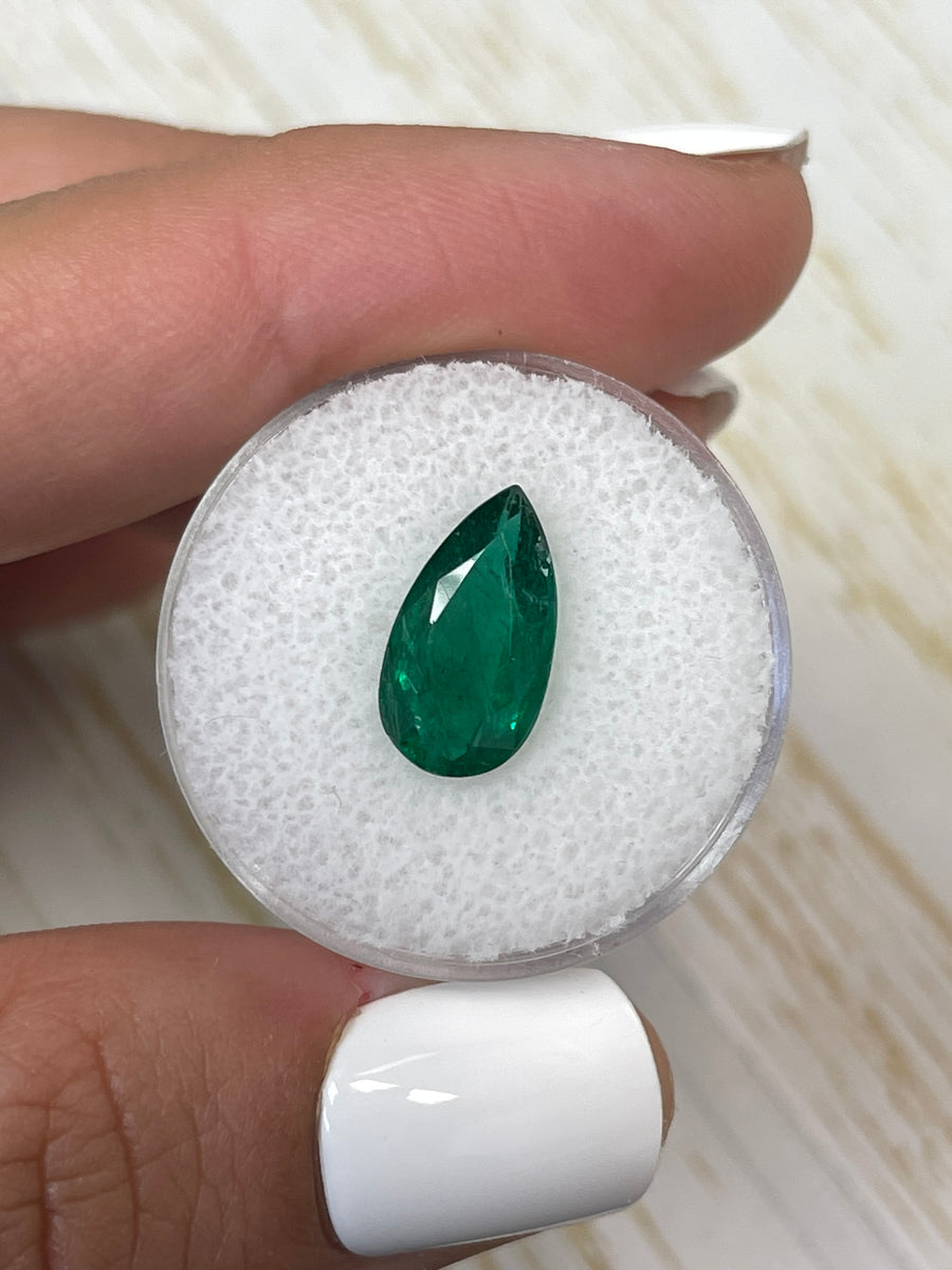 Pear-Cut Natural Zambian Emerald - 2.72 Carats, 13.8x7.6mm, Deep Green