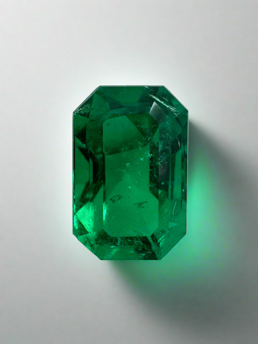 1.45 Carat 8.4x5.6 Vivid Green Colombian Emerald with Clipped Corners- Emerald Cut