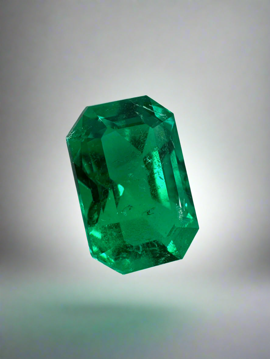 1.45 Carat 8.4x5.6 Vivid Green Colombian Emerald with Clipped Corners- Emerald Cut