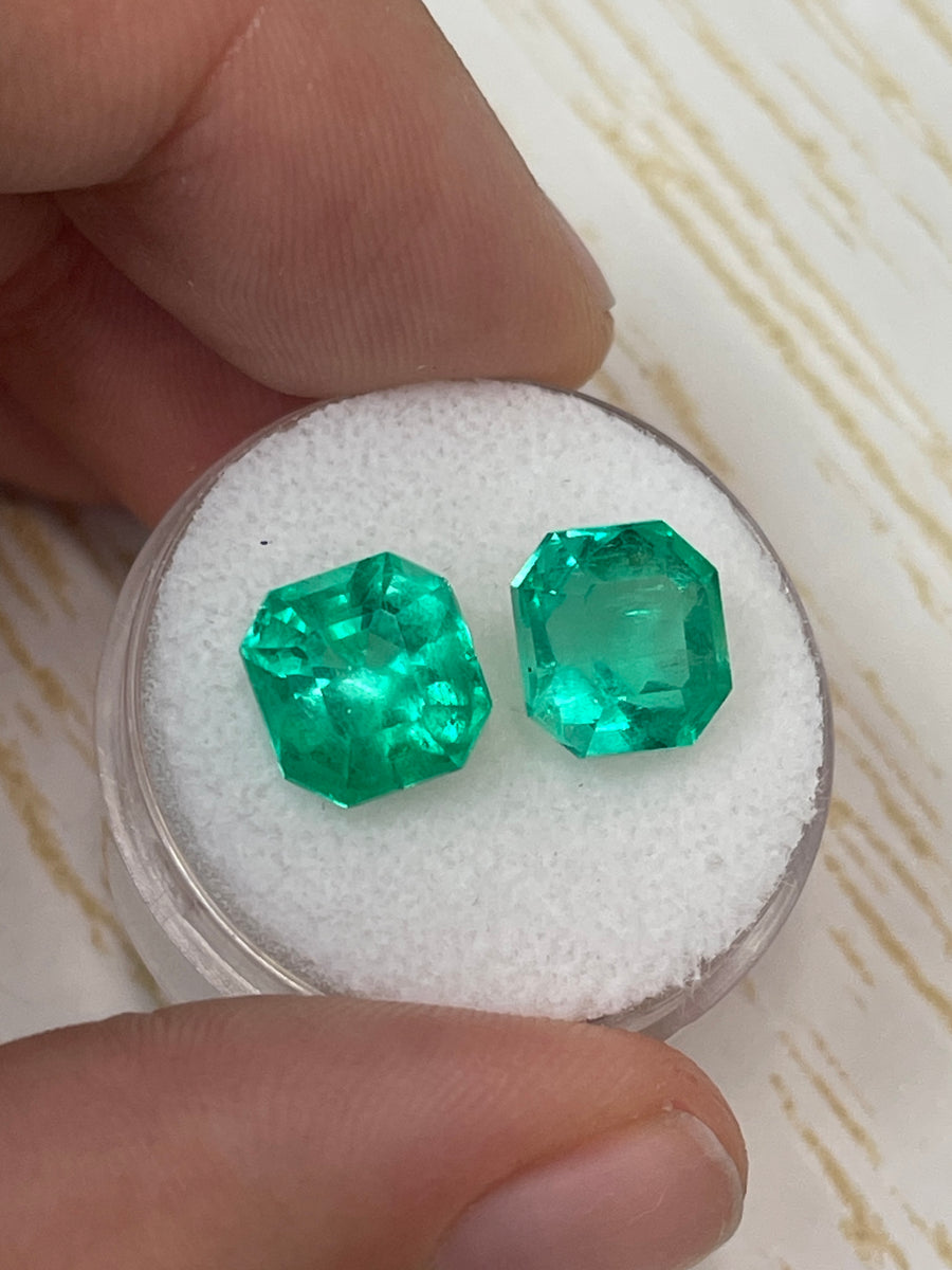 6.98 Carats of Asscher Cut Colombian Emeralds - Perfectly Matched Green Loose Stones