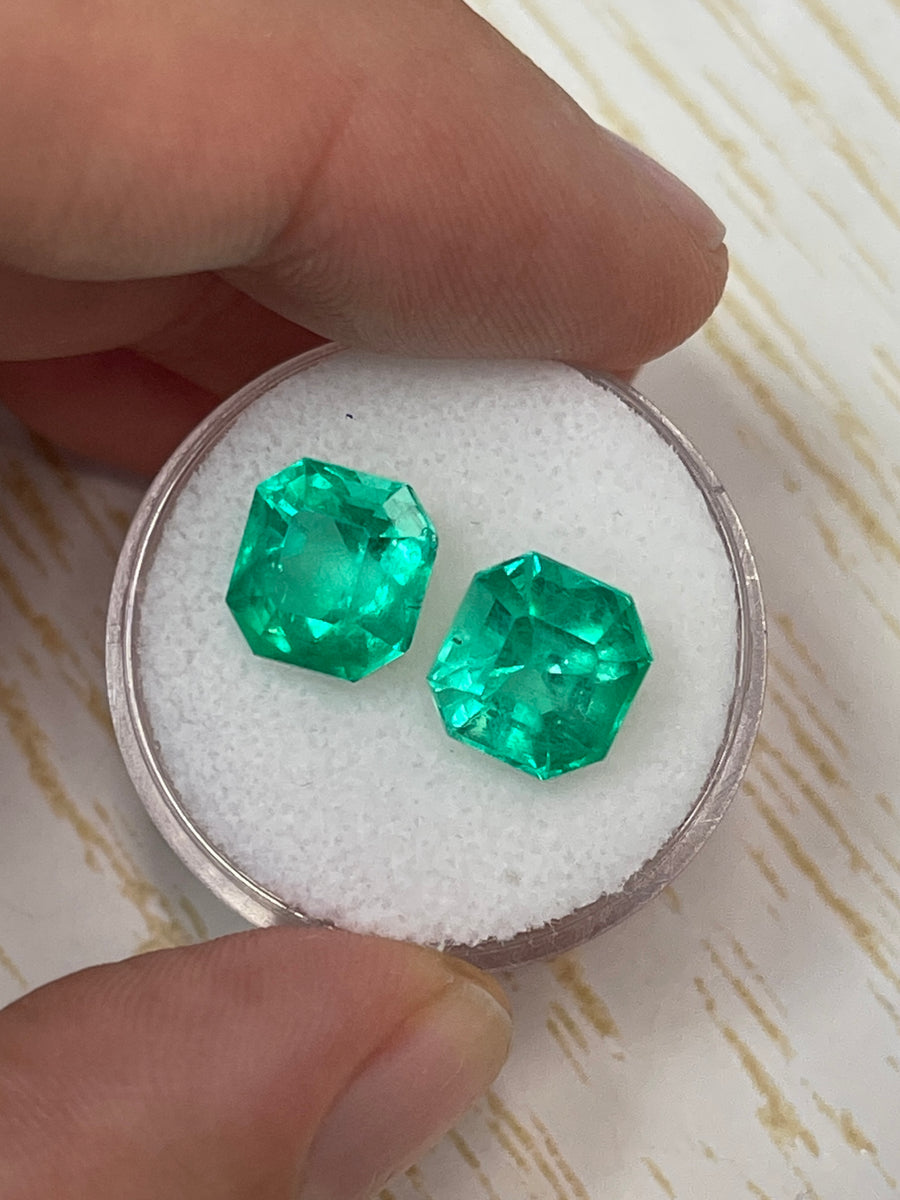 Emeralds from Colombia - 9x9 Asscher Cut Gems with a Combined Weight of 6.98 Carats
