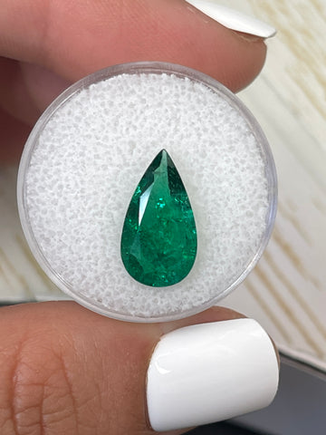 3.23 Carat 15x9 Deep Forest Green Natural Loose Zambian Emerald-Pear Cut