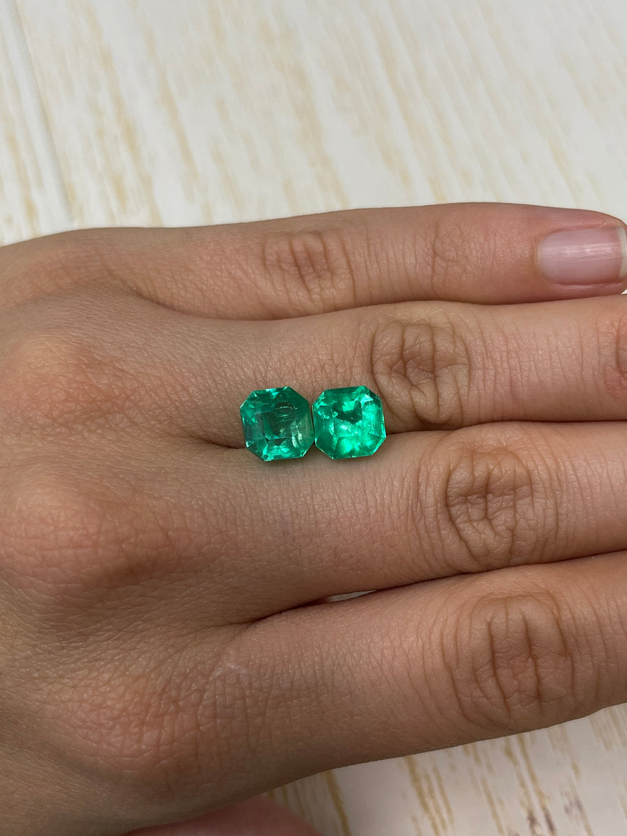 6.98tcw 9x9 Matching Green Loose Colombian Emeralds-Asscher Cut