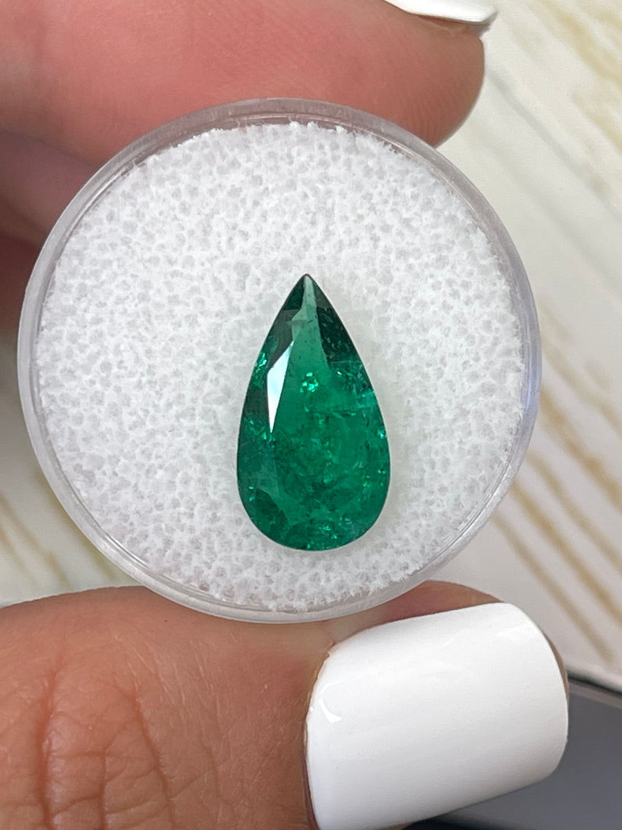 3.23 Carat 15x9 Deep Forest Green Natural Loose Zambian Emerald-Pear Cut