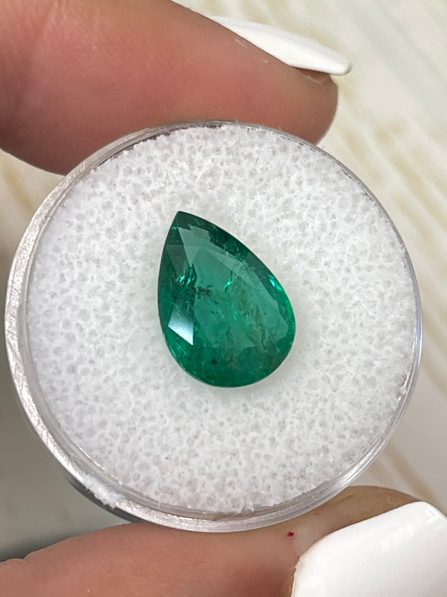 Freckled Green Loose Emerald - 3.44 Carat Zambian Pear Cut